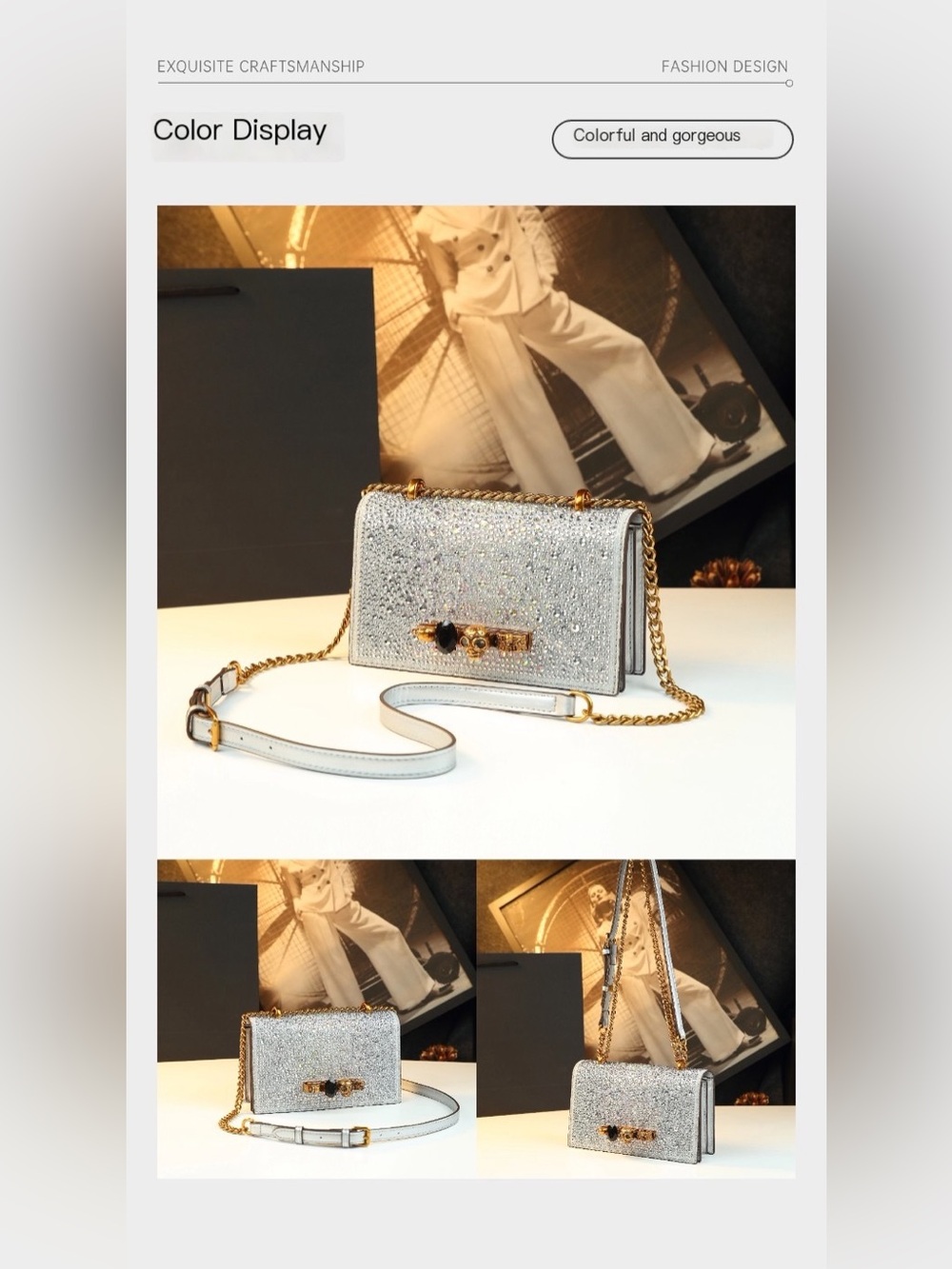 Embellished Crystal Shoulder Bag in Silver
